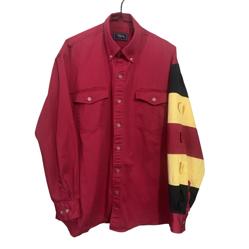 VTG Roper Red Black Yellow Embroidered Spell Out Rodeo Shirt Mens L Retro Cowboy